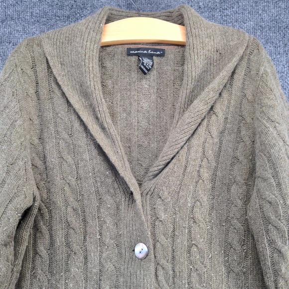 Marina Luna Women's Cable Knit Cardigan Sweater Green XL Shawl Collar Lambswool - Picture 3 of 12